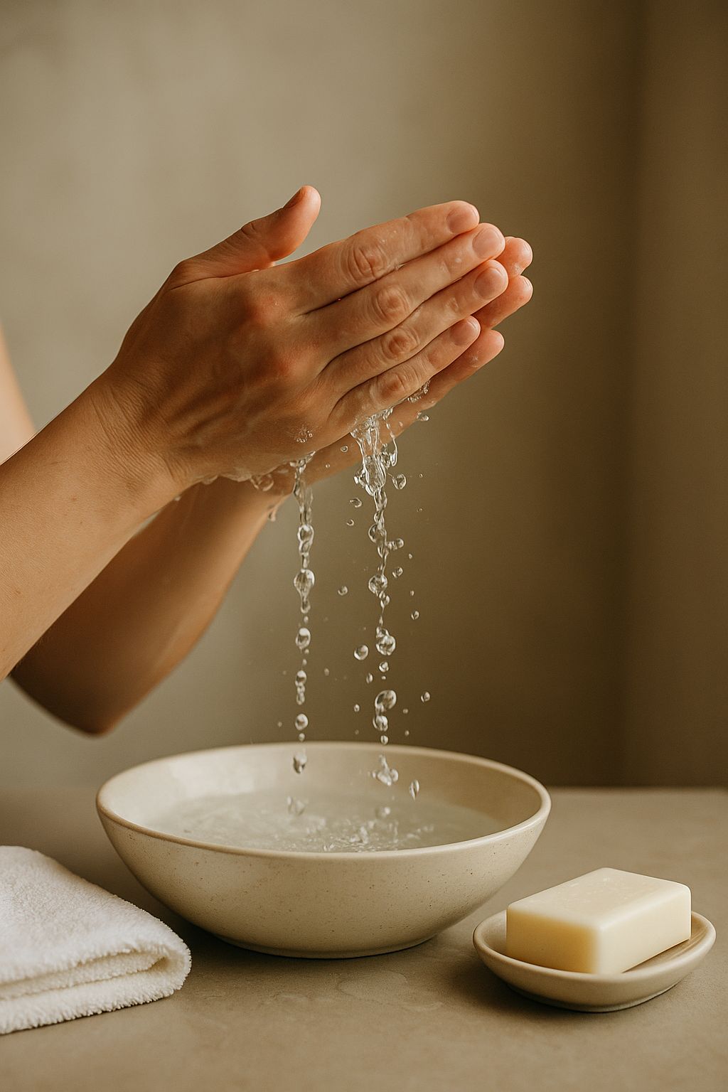 Washing hands with natural soap